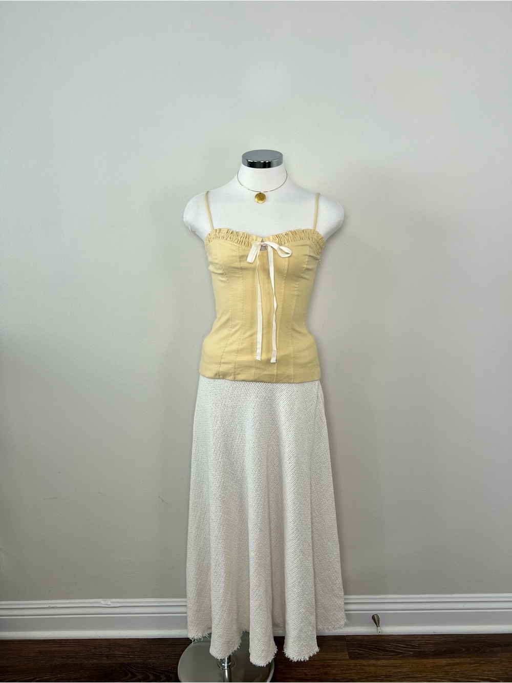 Zara NWT Butter Yellow Corset Cami Top XS Sweetheart Neck Tie Front - Picture 3 of 10